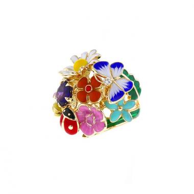 Anello Dior Diorette modello medio in oro giallo,  smalto e diamante e ametista