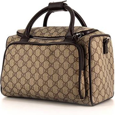 Bolsa de viaje Gucci pequeña en lona Monogram beige y cuero marrón
