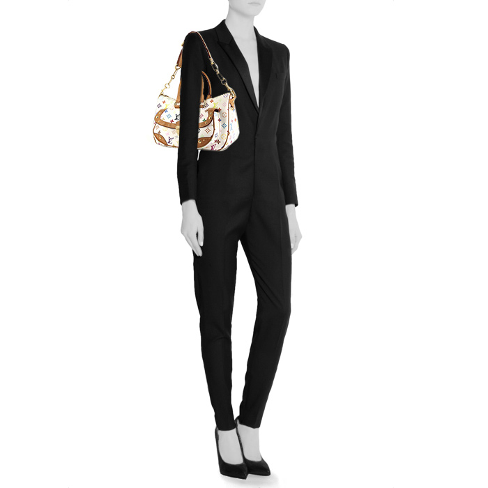 Bolso de mano Louis Vuitton Rita modelo grande en lona Monogram multicolor blanca y cuero natural - Detail D1