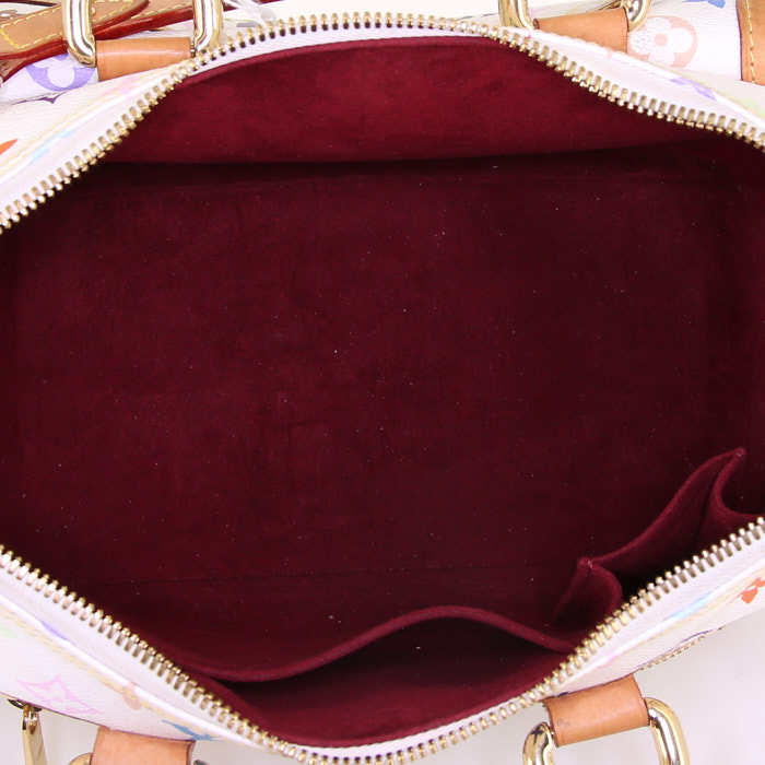 Borsa Louis Vuitton Rita modello grande in tela monogram multicolore bianca e pelle naturale - Detail D3