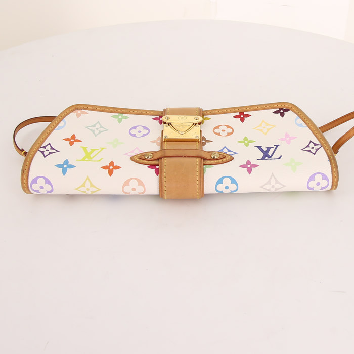 Pochette Louis Vuitton Shirley Bag in tela monogram multicolore bianca e pelle naturale - Detail D3