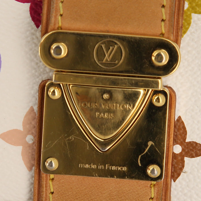 Pochette Louis Vuitton Shirley Bag en toile monogram multicolore blanche et cuir naturel - Detail D4