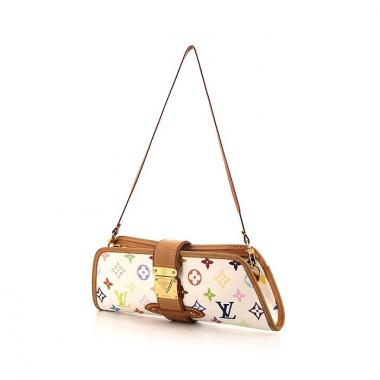 Bolsito de mano Louis Vuitton Shirley Bag en lona Monogram multicolor blanca y cuero natural