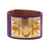 Bracelet manchette Hermes Médor en métal doré et cuir violet Anemone - 00pp thumbnail