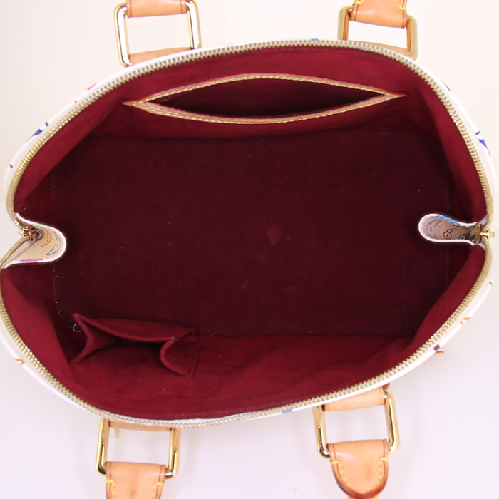 Borsa Louis Vuitton Alma in tela monogram multicolore bianca e pelle naturale - Detail D2