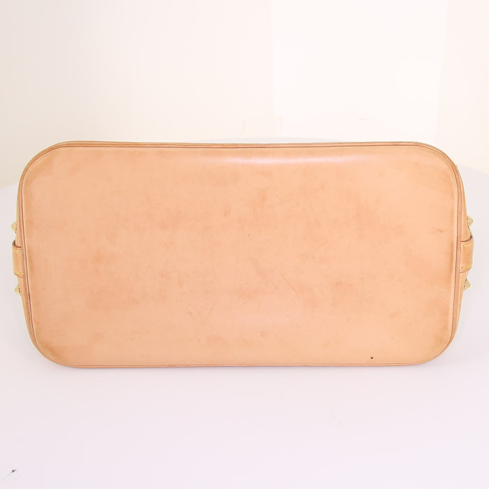 Borsa Louis Vuitton Alma in tela monogram multicolore bianca e pelle naturale - Detail D4