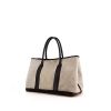 Hermes Garden shopping bag in grey canvas and blue leather - 00pp thumbnail