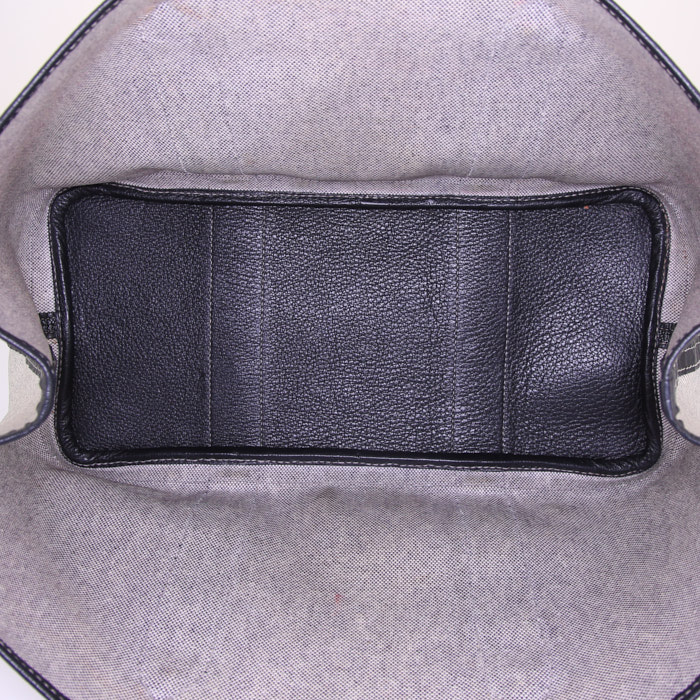 Shopping bag Hermes Garden in tela grigia e pelle blu - Detail D2