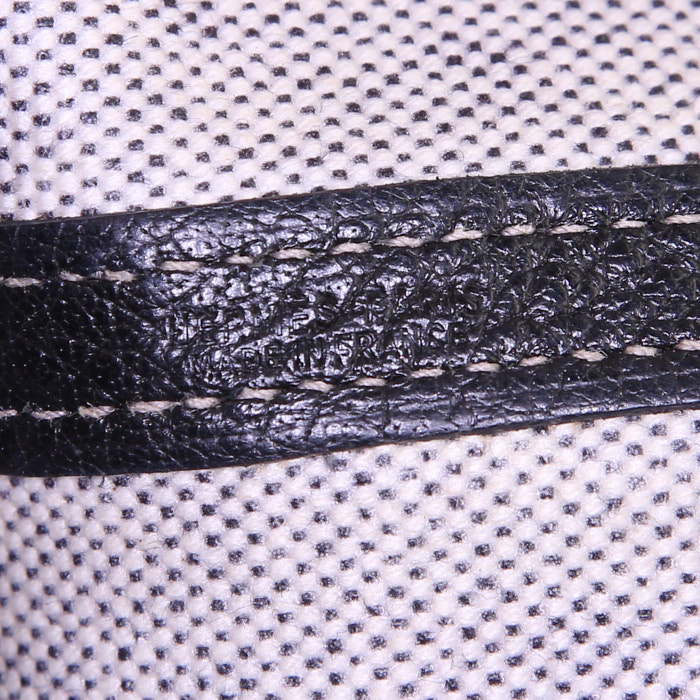 Sac cabas Hermes Garden en toile grise et cuir bleu - Detail D3