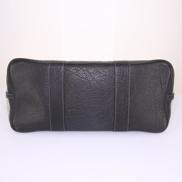 Sac cabas Hermes Garden en toile grise et cuir bleu - Detail D4