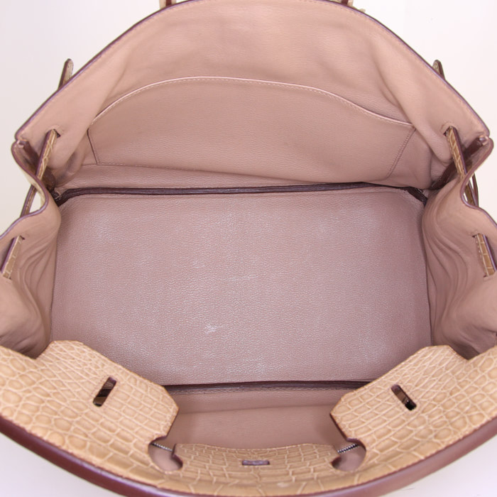 Borsa Hermes Birkin 35 cm in alligatore beige - Detail D2