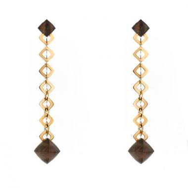 Paire de pendants d'oreilles Vhernier Pan Di Zucchero en or jaune,  nacre et quartz fumé