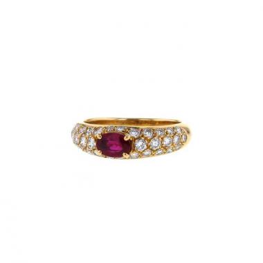 Boucheron Axelle ring in yellow gold,  diamonds and ruby
