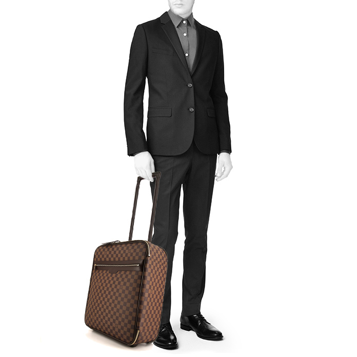 Louis Vuitton Pegase soft suitcase in brown damier canvas and brown - Detail D1