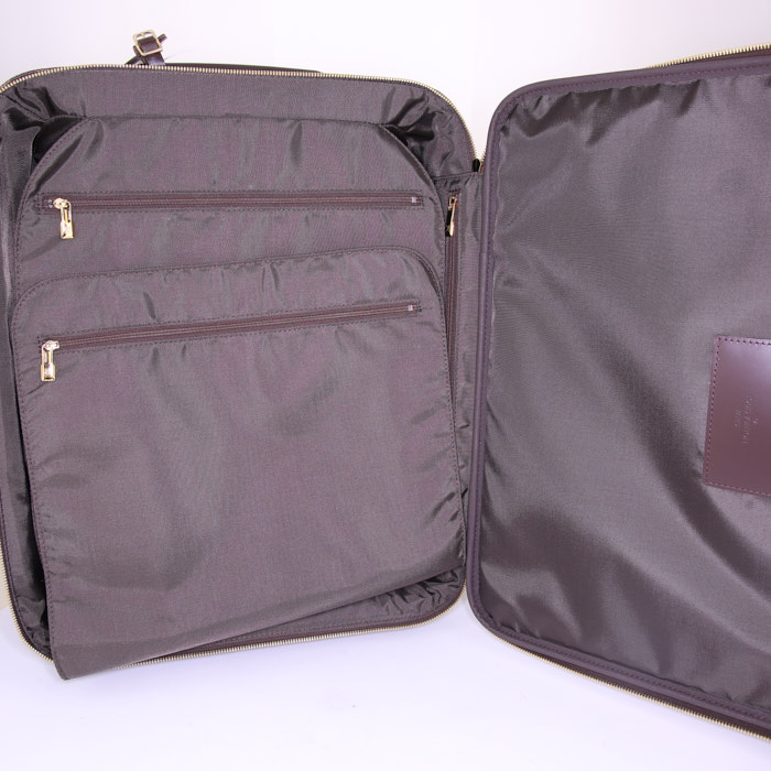 Valise souple Louis Vuitton Pegase en toile damier enduite marron et cuir glacé marron - Detail D2