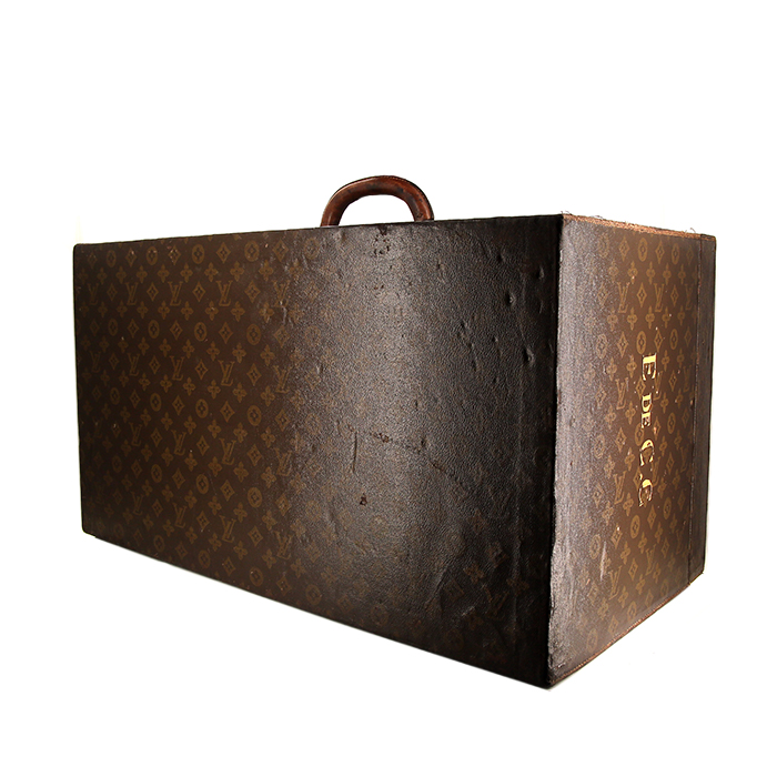 Bauletto Louis Vuitton in tela monogram cerata marrone e pelle naturale - Detail D1