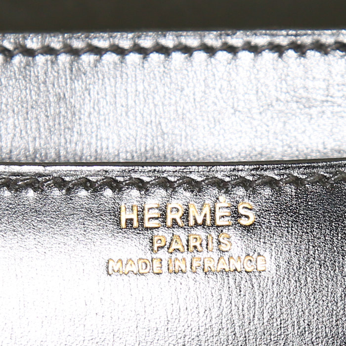 Sac bandoulière Hermes Constance mini en cuir box noir - Detail D4