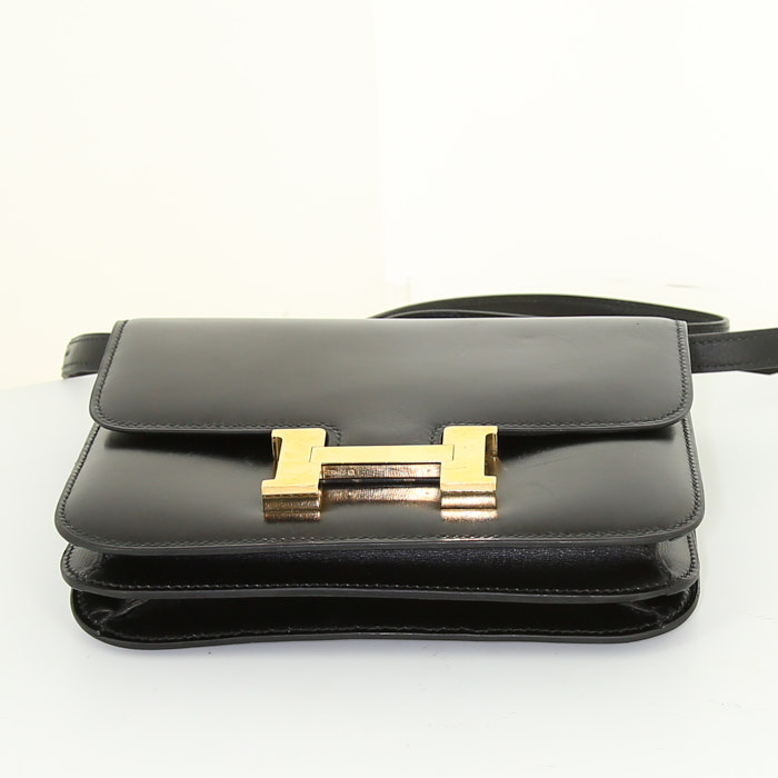 Borsa a tracolla Hermes Constance mini in pelle box nera - Detail D5