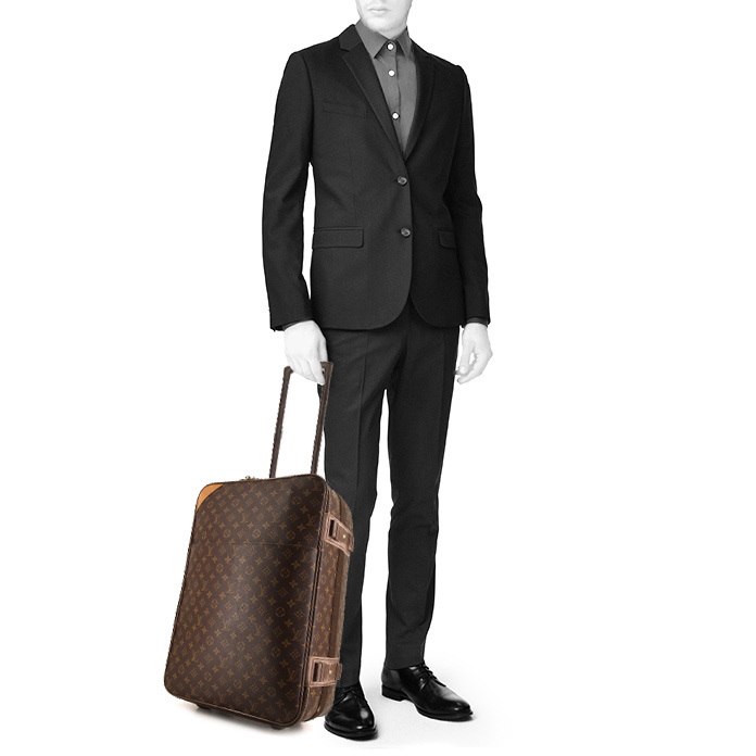 Valise souple Louis Vuitton Pegase en toile monogram marron et cuir naturel - Detail D1