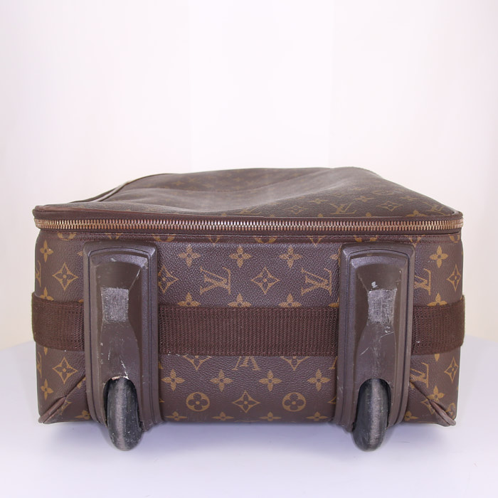 Valigia flessibile Louis Vuitton Pegase in tela monogram marrone e pelle naturale - Detail D4