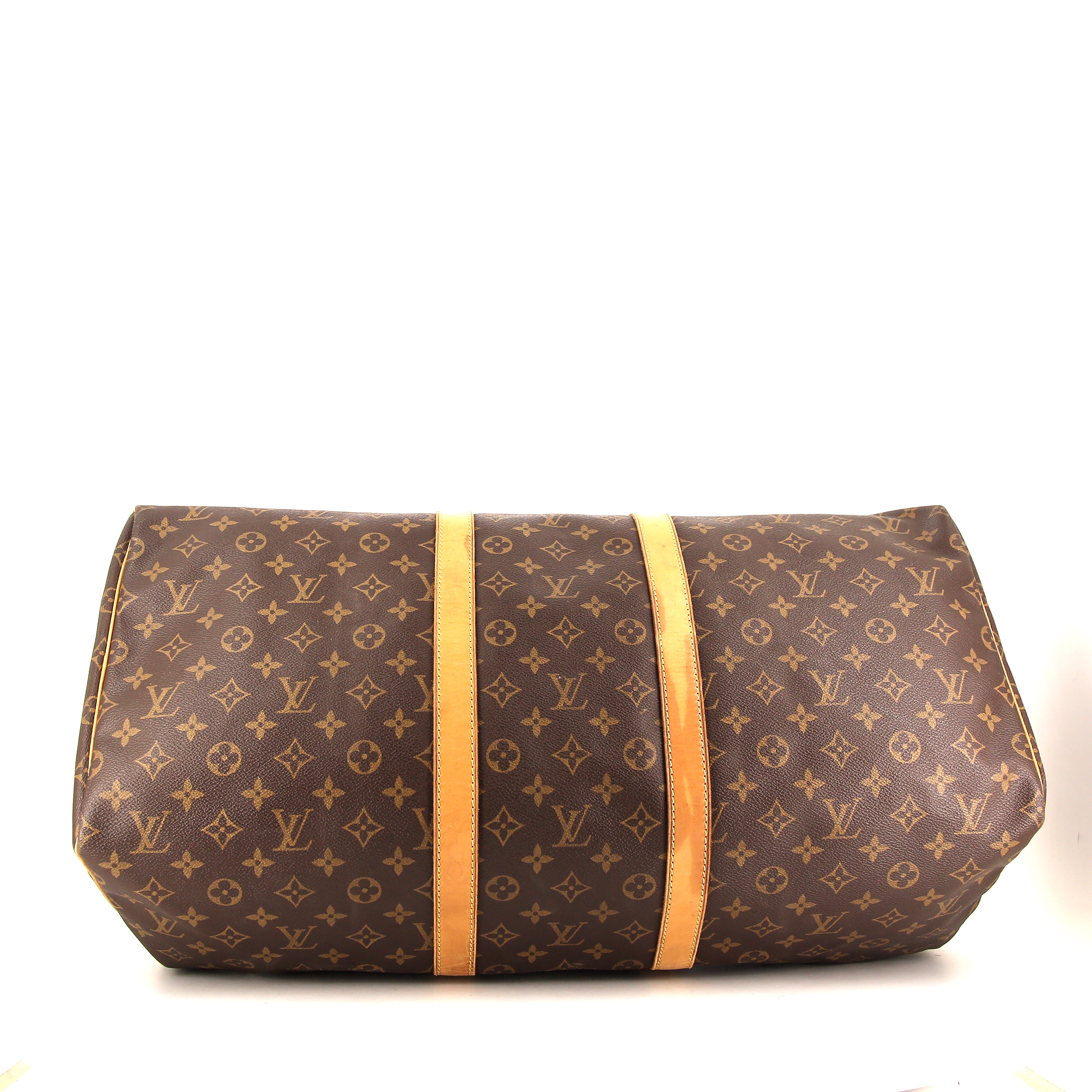 Bolsa de viaje Louis Vuitton Keepall 55 cm en lona Monogram marrón y cuero natural - Detail D4