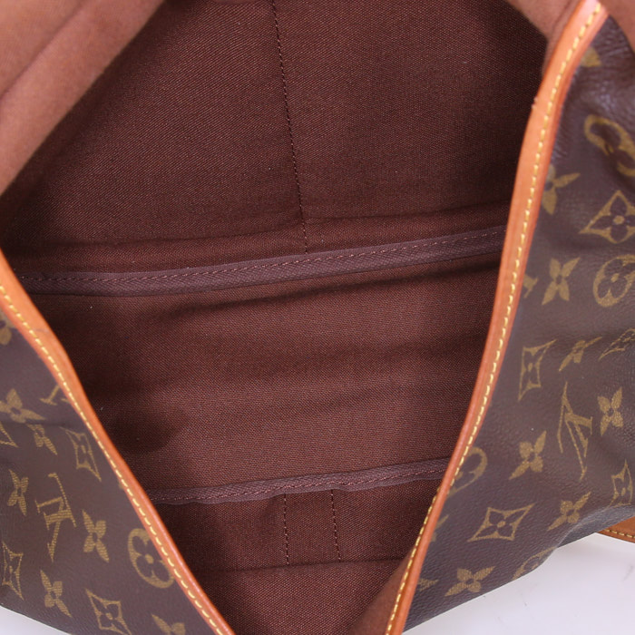 Bolso bandolera Louis Vuitton Saumur modelo grande en lona Monogram revestida marrón y cuero natural - Detail D3