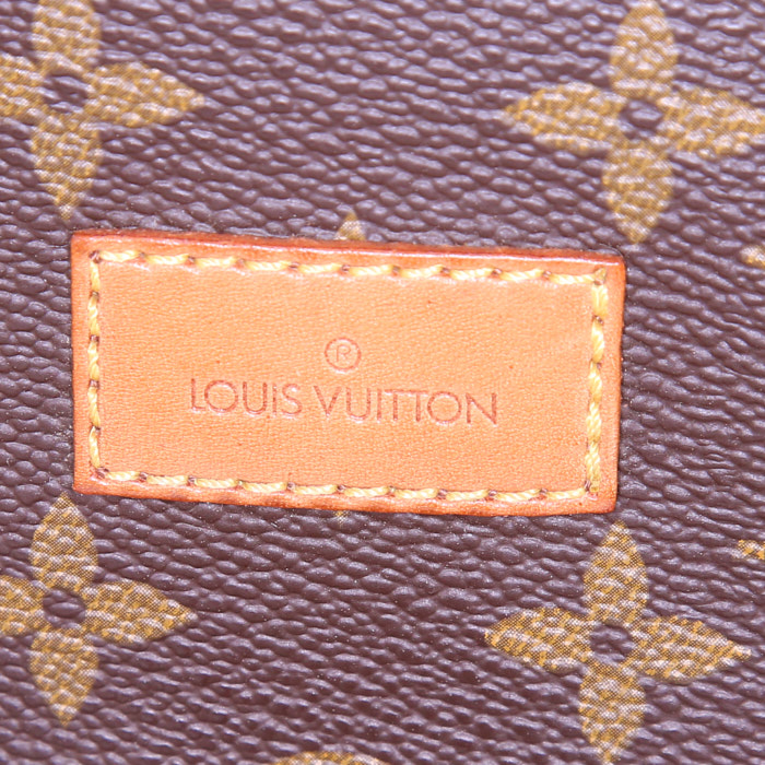 Borsa a tracolla Louis Vuitton Saumur modello grande in tela monogram cerata marrone e pelle naturale - Detail D4