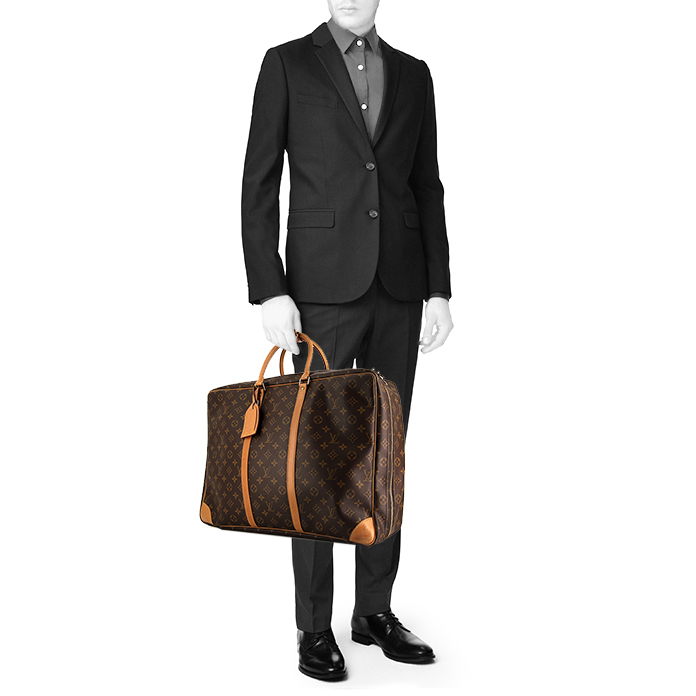Borsa da viaggio Louis Vuitton Sirius in tela monogram cerata marrone e pelle naturale - Detail D1