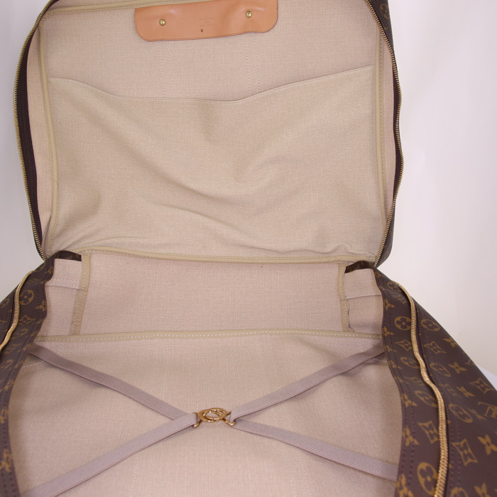 Borsa da viaggio Louis Vuitton Sirius in tela monogram cerata marrone e pelle naturale - Detail D2