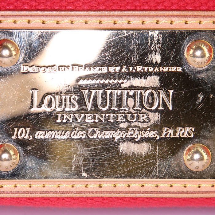 Sac cabas Louis Vuitton Antigua moyen modèle en toile rouge et mauve - Detail D3