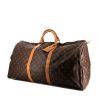 Bolsa de viaje Louis Vuitton Keepall 60 cm en lona Monogram marrón y cuero natural - 00pp thumbnail