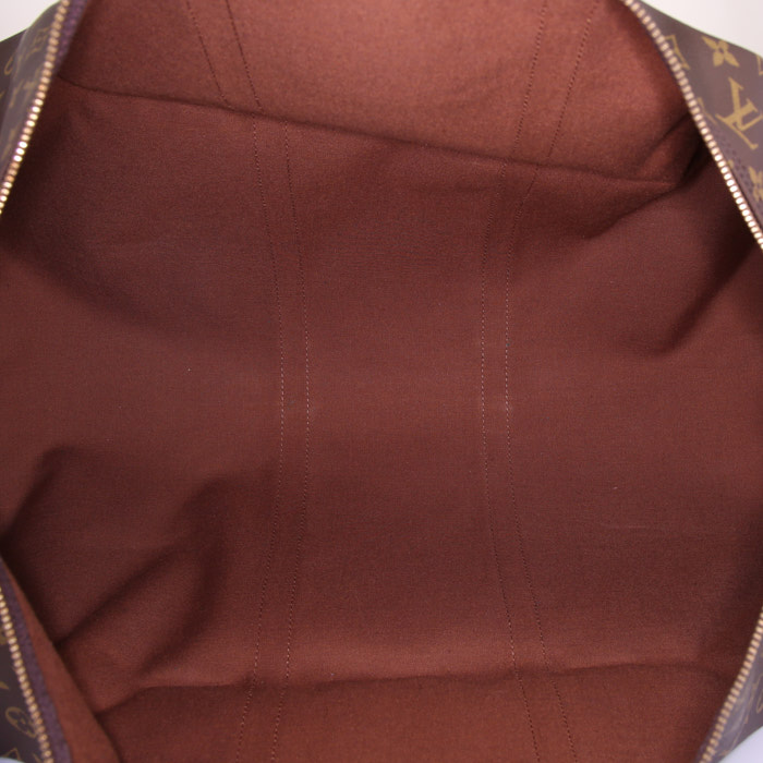Sac de voyage Louis Vuitton Keepall 60 cm en toile monogram marron et cuir naturel - Detail D2
