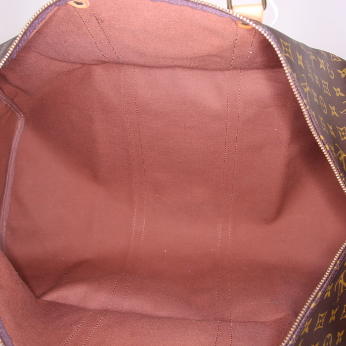 Louis Vuitton Keepall 60 cm travel bag in brown monogram canvas and natural leather - Detail D2