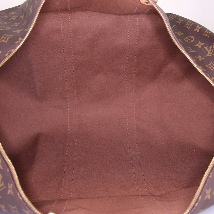 Sac de voyage Louis Vuitton  Keepall 60 en toile monogram marron et cuir naturel - Detail D2