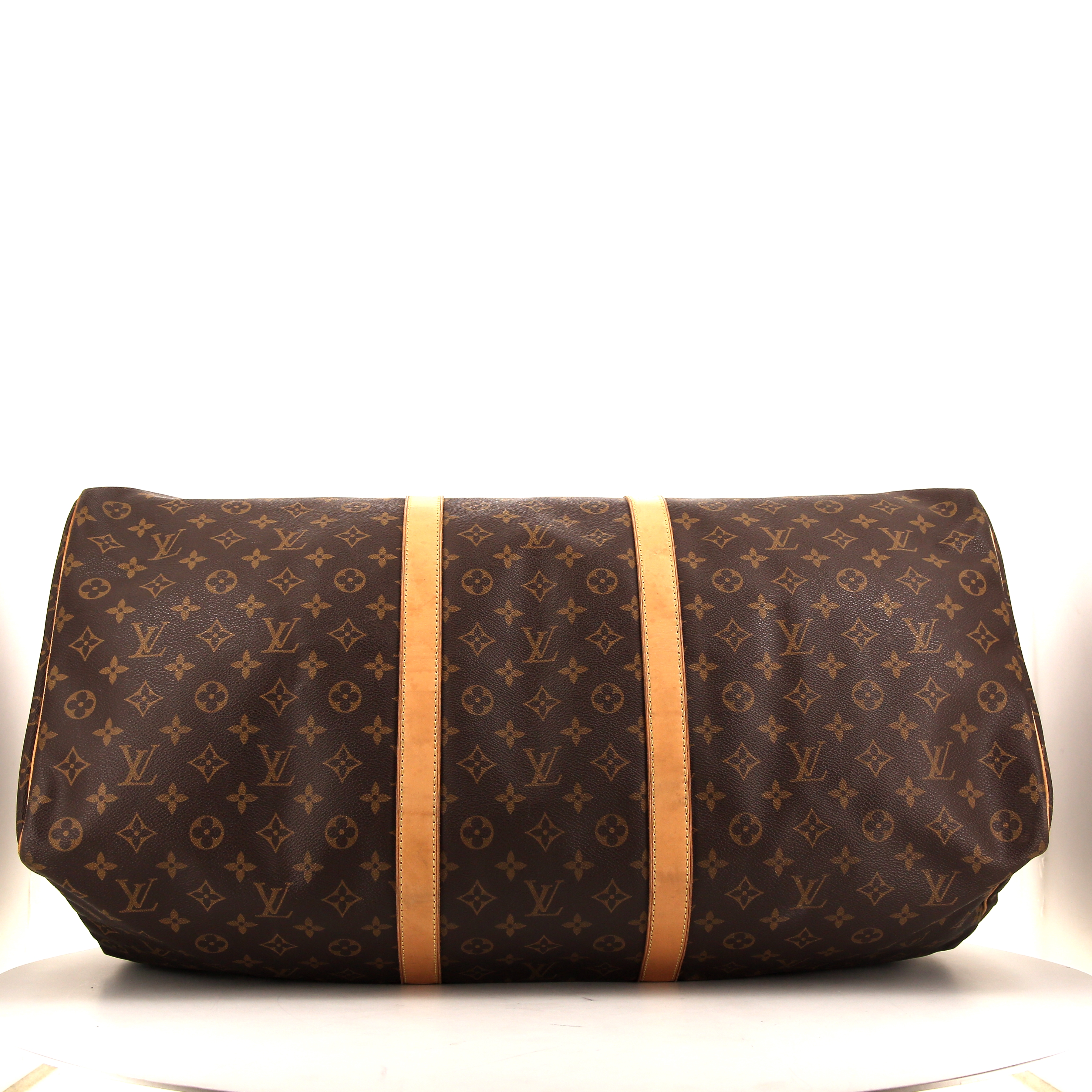 Sac de voyage Louis Vuitton  Keepall 60 en toile monogram marron et cuir naturel - Detail D4