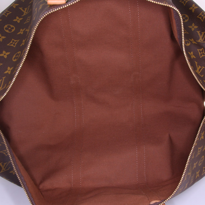 Bolsa de viaje Louis Vuitton  Keepall 60 en lona Monogram marrón y cuero natural - Detail D2