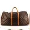 Bolsa de viaje Louis Vuitton  Keepall 60 en lona Monogram marrón y cuero natural - 360 thumbnail