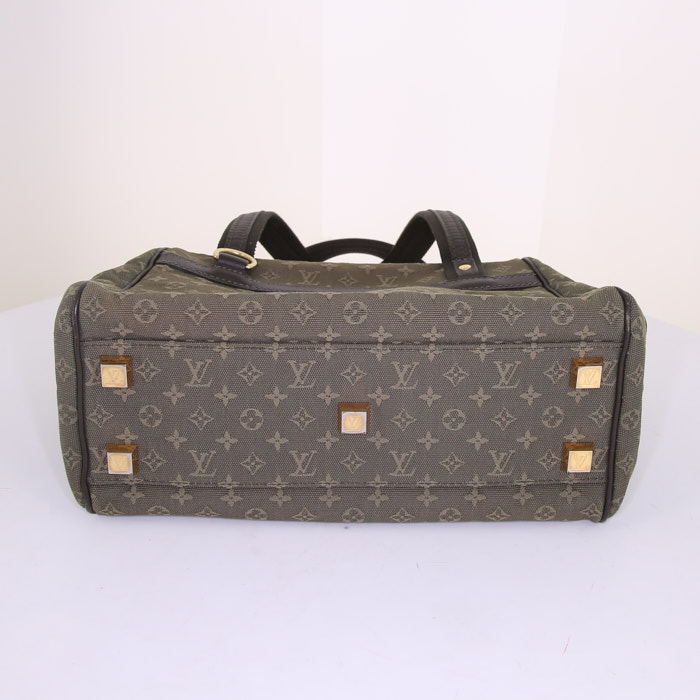 Sac à main Louis Vuitton Joséphine en toile monogram vert-kaki et cuir marron - Detail D4