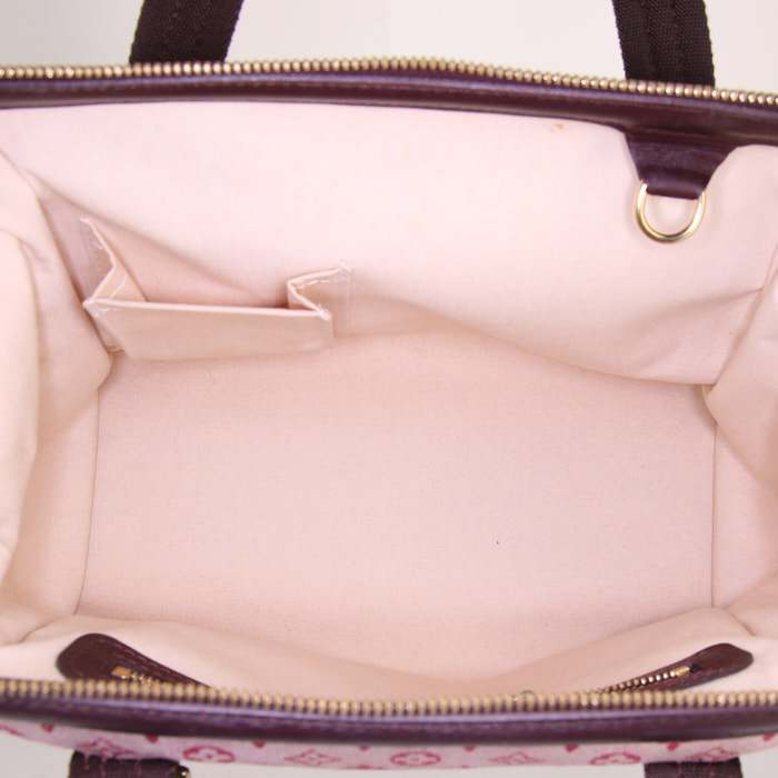 Louis Vuitton Joséphine handbag in pink monogram canvas and burgundy leather - Detail D5