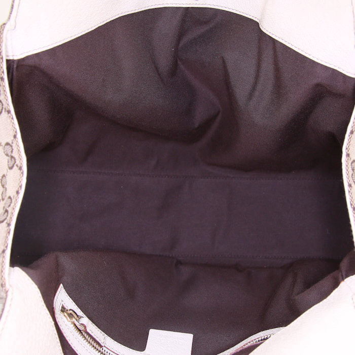 Borsa da spalla o a mano Gucci Charmy in tela monogram beige e pelle color crema - Detail D2