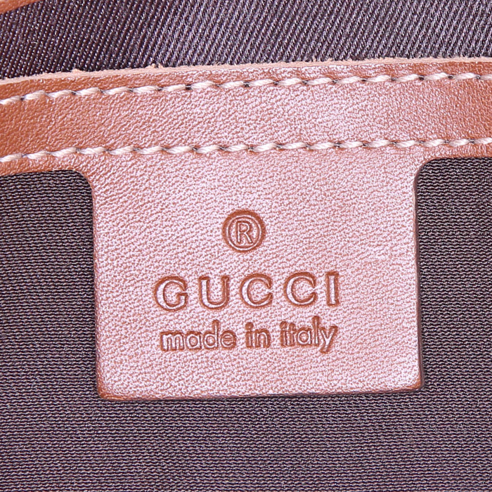 Sac à main Gucci Boston en toile monogram beige-miel et cuir marron - Detail D3