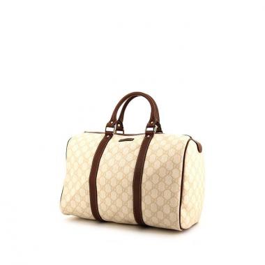 Sac à main Gucci Boston en toile monogram beige-miel et cuir marron