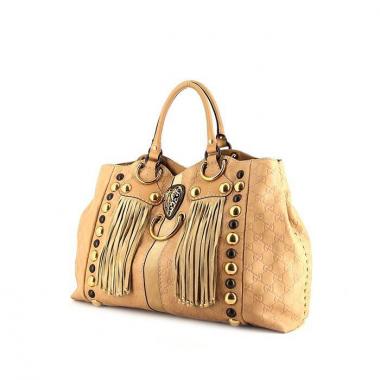 Borsa Gucci Babouska in pelle monogram con stampa beige con decoro di borchie