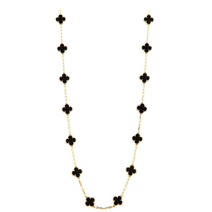 Estate Jewelry Van Cleef & Arpels Alhambra Onyx Yellow Gold Necklace -  Estate Jewelry