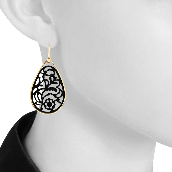 Paire de boucles d'oreilles Pomellato Victoria en or jaune et jais - Detail D1