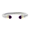 Rigid open David Yurman Cable Classique bracelet in silver,  14 carats yellow gold and amethysts - 00pp thumbnail