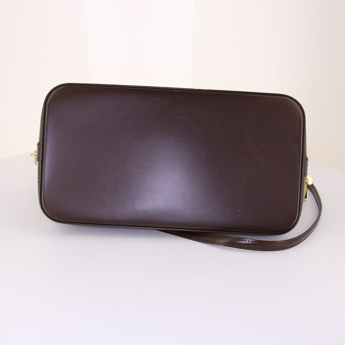 Louis Vuitton Alma handbag in brown damier canvas and brown leather - Detail D5