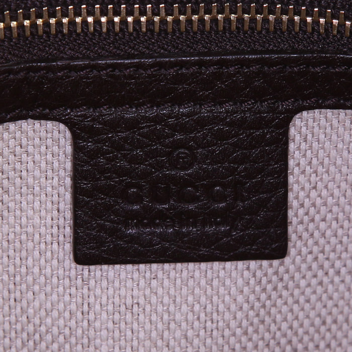 Sac à main Gucci Bamboo en toile monogram beige et cuir marron - Detail D4