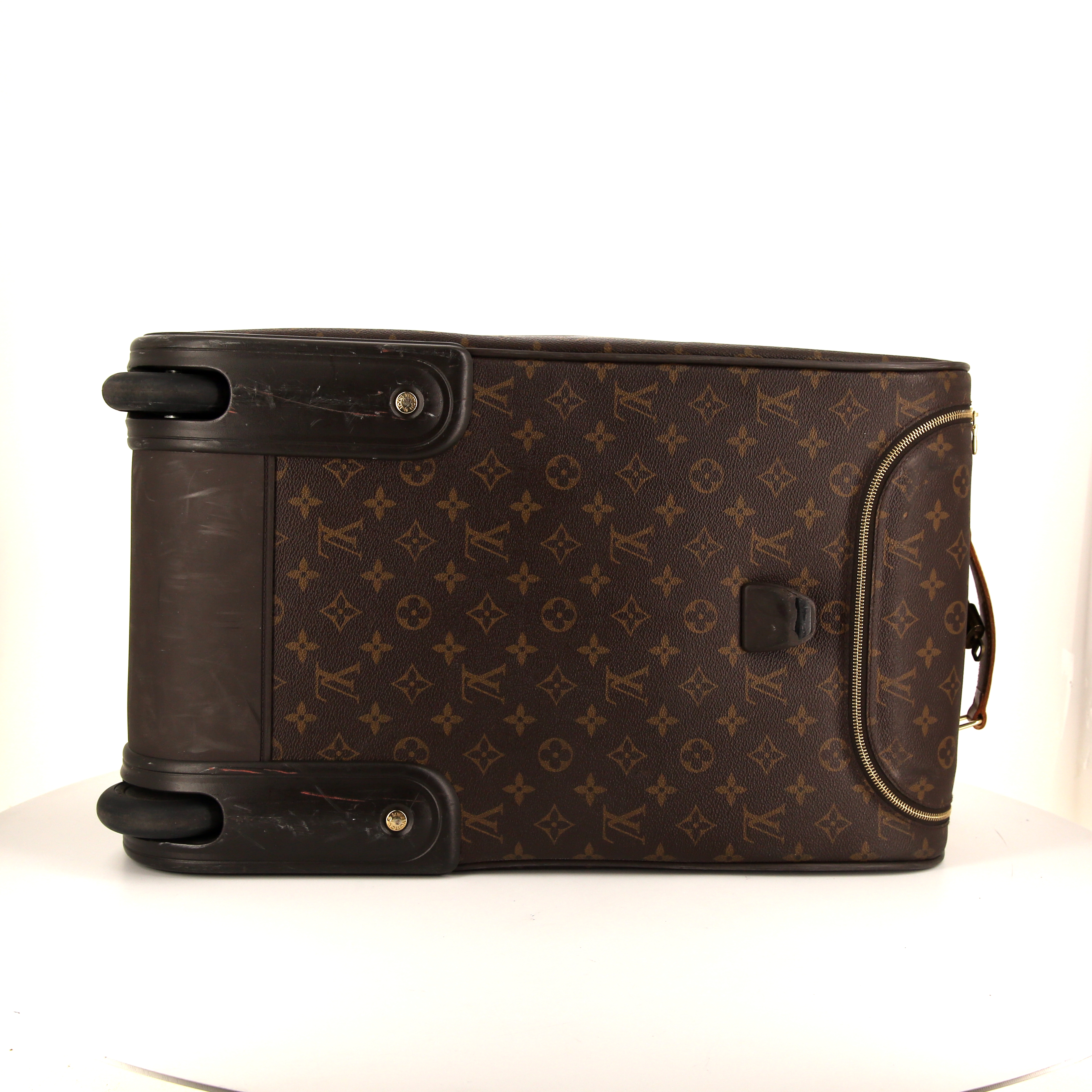Borsa da viaggio Louis Vuitton Eole in tela monogram cerata marrone e pelle naturale - Detail D5