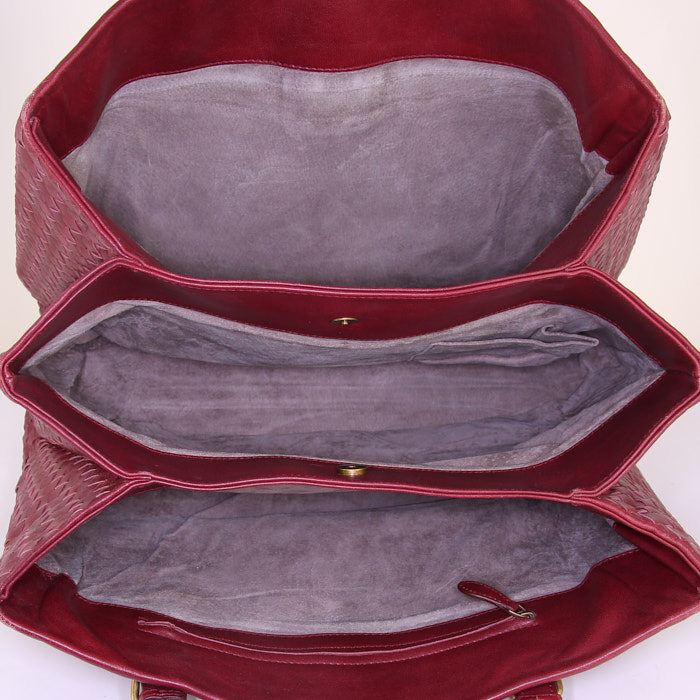 Bolso de mano Bottega Veneta Roma modelo mediano en cuero intrecciato color burdeos - Detail D2